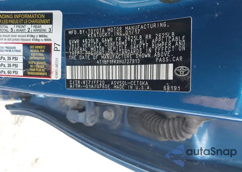 2017 Toyota Camry Se z USA, uszkodzony, nr VIN 4T1BF1FKXHU727913